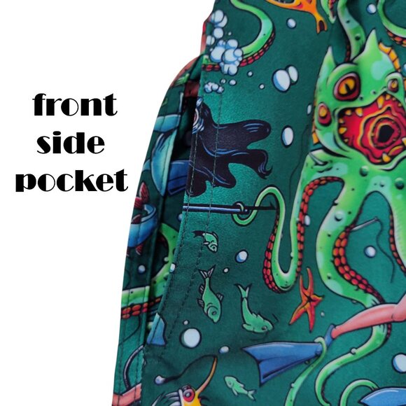 CULPRIT Get It Green Kraken Tattoo Style Print Mens Swim Trunks Board Shorts M - Picture 6 of 11